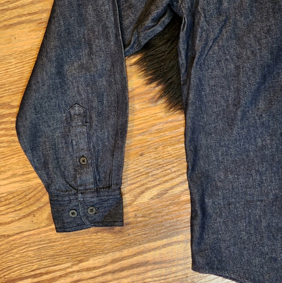 Denim Chambray Shirt with Reversible Removable Embroidered Velvet Collar Size L - Picture 3 of 12